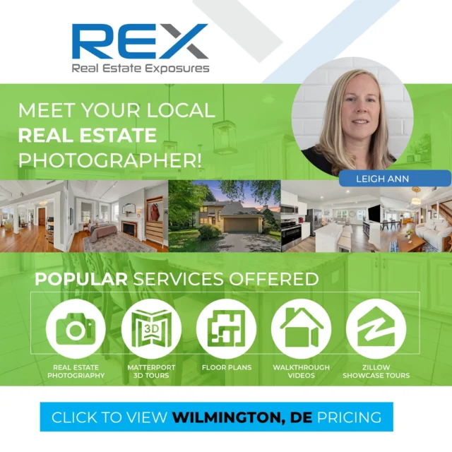 📸 Meet Leigh Ann, a seasoned real estate photographer dedicated to showcasing every property at its very best! From stunning listing photography to floor plans, aerial drone imagery, cinematic video, immersive 3D tours, and more, she offers everything you need to make your listing stand out.

🏡 Serving the Wilmington, DE area, Leigh Ann is ready to help bring your next listing to life.

📅 Schedule your next photo shoot here: https://tinyurl.com/Leigh-Ann

#RealEstatePhotography #WilmingtonDE #DronePhotography #3DTours #FloorPlans #RealEstateMarketing #ListingPhotography #REXteam